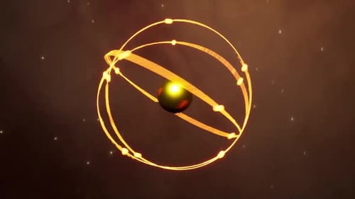 Abstract Glowing Atom Model with Orbiting Particles Animation