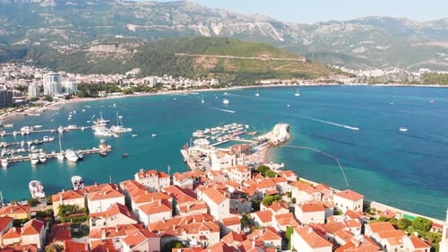 Old and Modern Budva Adriatic Sea Center of Montenegrin Tourism Aerial