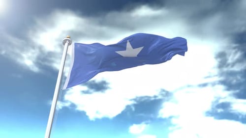 Realistic Waving Flag in Blue Sky with Clouds
