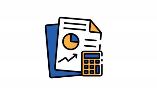 Animated Flat Design Business Report Icon with Calculator