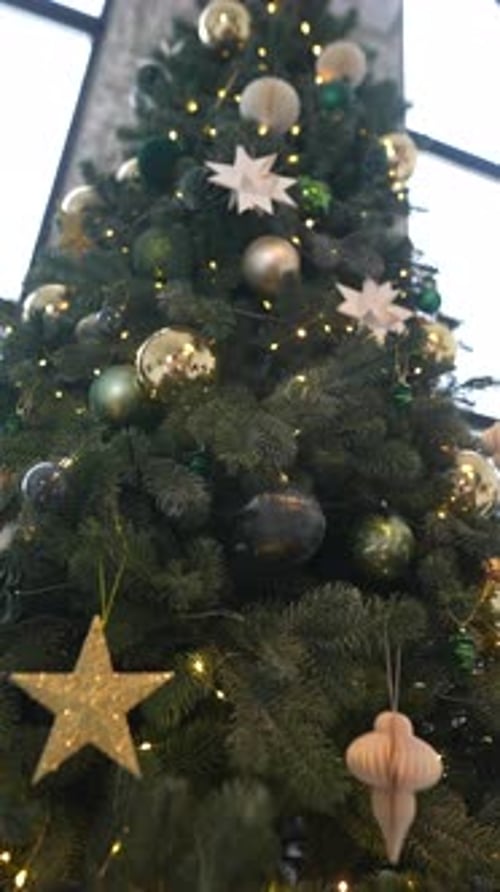 Decorated Christmas Tree with Festive Ornaments and Lights