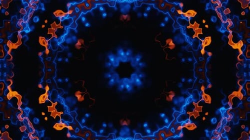 Abstract orange and blue floral magic energy mandala loop animation
