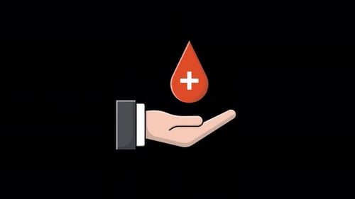 Animated Flat Design Icon of Hand Holding Blood Drop