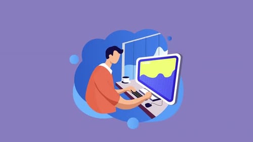 Flat Design Animation Of A Person Working On A Computer