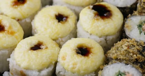 Sushi Rolls Rotating Closeup