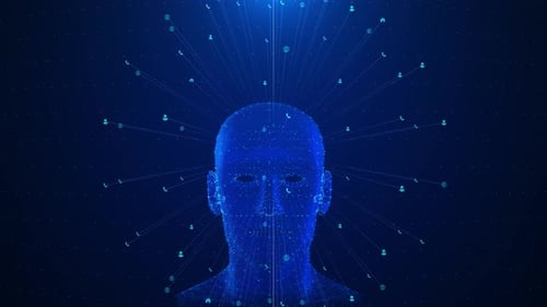 Human head brain network AI artificial intelligence Deep learning brain showing robotic thinking. Co