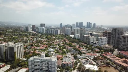 Cinematic Shot of Los Angeles, California in Westwood with Views of Century City and Beverly Hills o