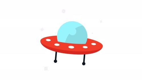 Animated Flat Design UFO Hovering with Twinkling Stars
