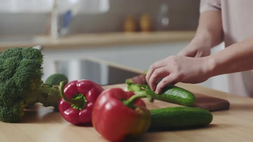 Healthy vegetable preparation with peppers, broccoli and cucumber