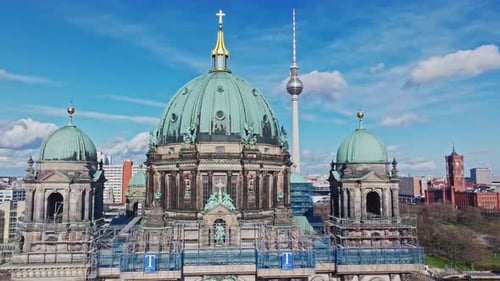 Aerial view revealing Berlin Cathedral , Germany