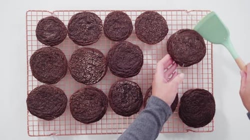 Step By Step Flat Lay Cooling Freshly Baked Chocolate Cookies on a Wire Rack