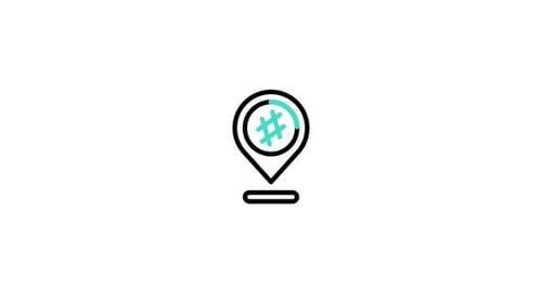 Animated Flat Design Location Pin with Hashtag Icon