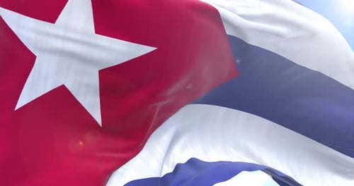 Realistic Cuban Flag Waving in the Wind with Blue Sky Background