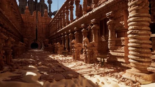 A Stone Building with Pillars and Pillars in the Middle of It