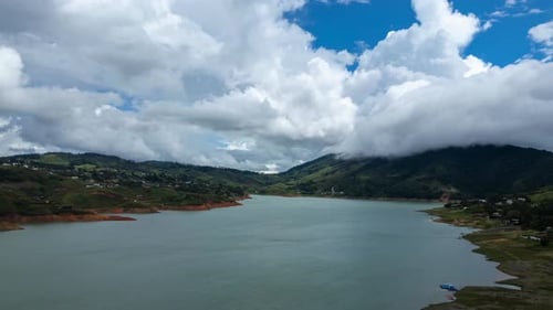 Lake Calima Aerial Hyperlapse with Strong Winds and Fog