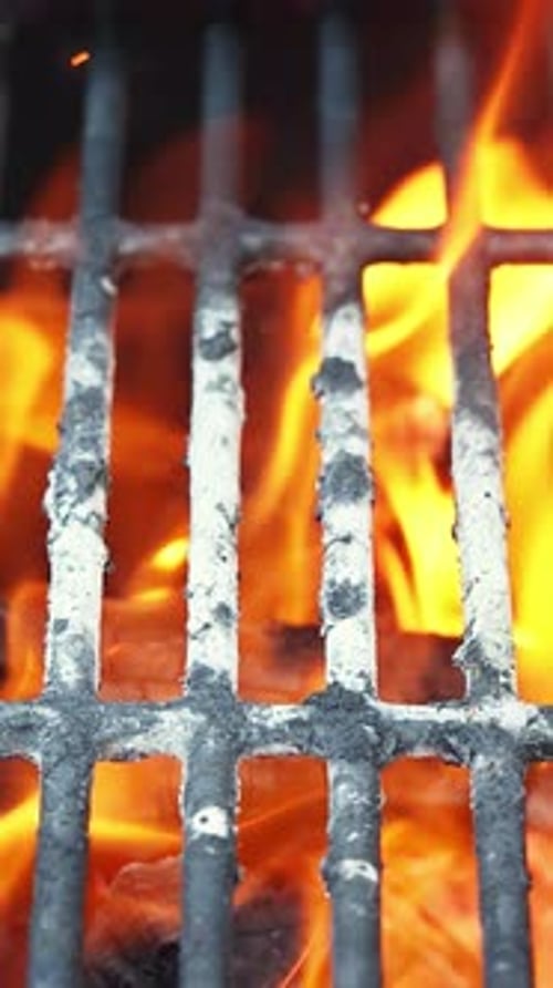 Fire is Burning on Grill to Prepare Coals for Roasting Barbecue
