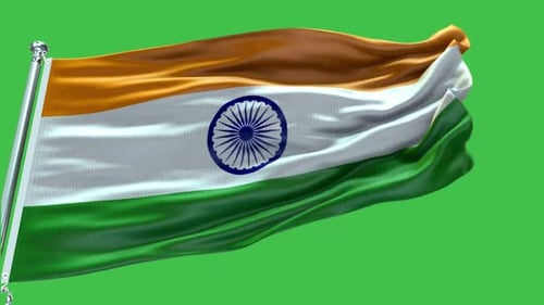Realistic Indian Flag Waving on Green Screen Background