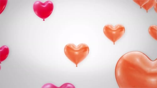 Bunch of Red Color Heart Shaped Foil Flying Balloons on White Alpha Channel