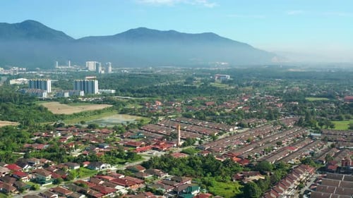 Ipoh residential houses and mountains aerial view, Ipoh, Malaysia