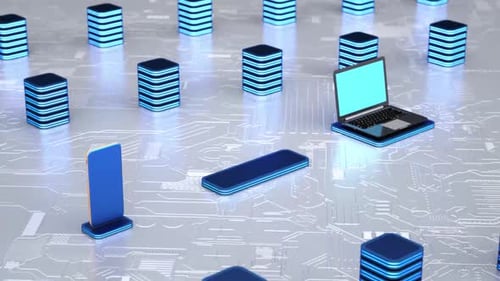 Digital Cloud Network Connection with Devices and Data Servers