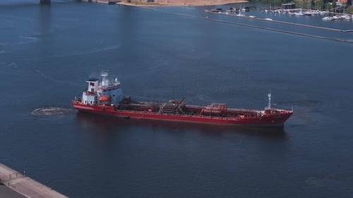 Tanker in the Middle of the River Turning Around