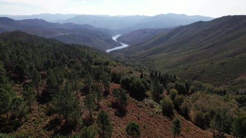 Flying Over Stunning Valley Landscape. Beautiful Nature from Portugal.