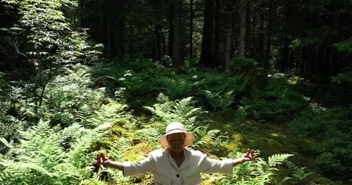 Female Person Relaxing Outdoors in Peaceful Green Landscape In Harmony
