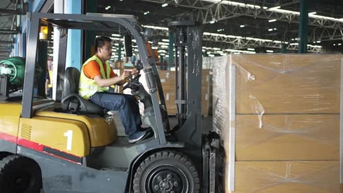 Logistic workers are working at logistic warehouse.