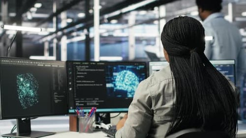 Server Farm IT Specialist Using PC to Apply Artificial Intelligence