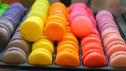 Close Up of Macaroon on Blue Background with Copy Space