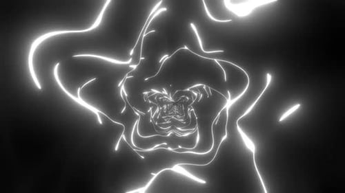 Abstract neon light streaks moving through dynamic dark tunnel
