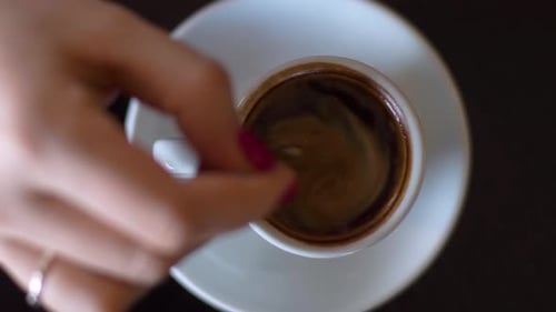 cup of espresso coffee from above.