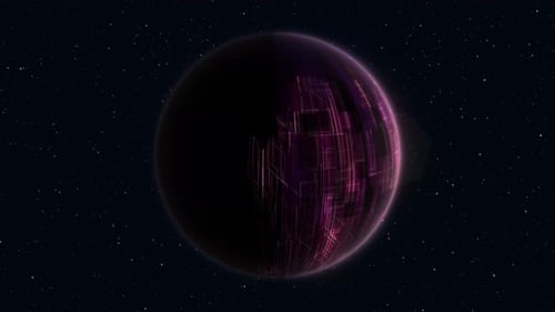 Abstract realistic looped spinning planet purple hi-tech luminous round sphere, video 4k, 60 fps