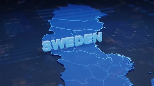 Futuristic 3D Map of Sweden with Digital Overlay