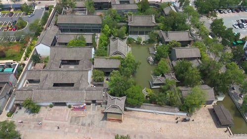 Aerial View of Landmark Buildings in Hexia Ancient Town, Huai'an, China