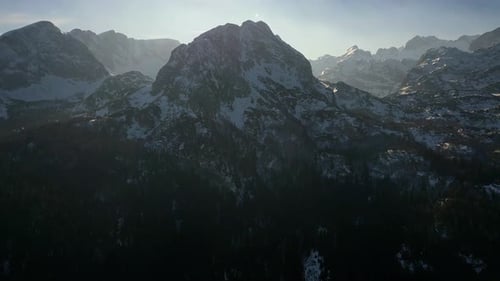 Aerial View of Majestic Snowy Mountain Range