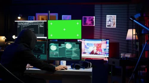 Hacker Using Mockup Monitor Seeing Access Denied Error Message