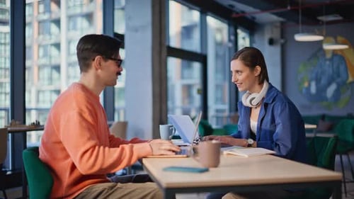 Teamwork in Modern Office, Laptops and Open Discussion