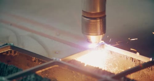 Plasma Laser Cutting Metal Sheet with Sparks Welding