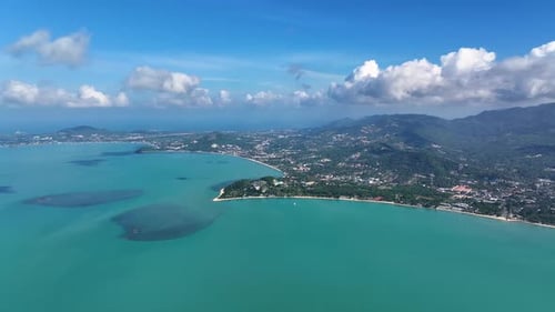 Beautiful coastline view of tropical island during sunny day