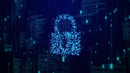 Futuristic Digital Padlock Reveal Animation with Data Flow