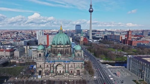 Aerial view revealing Berlin Cathedral , Germany