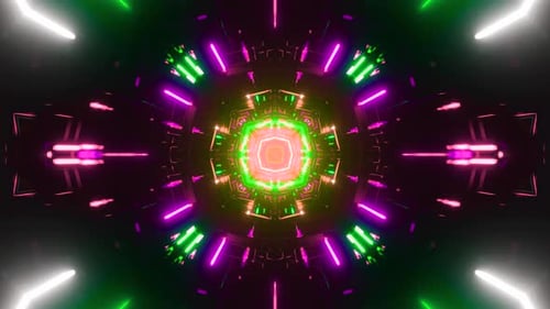 Infinite Loop of Glowing Futuristic Neon Light Tunnel Portal