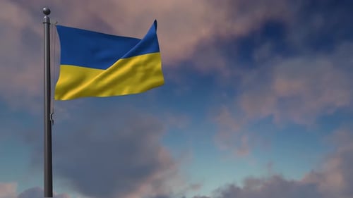 Realistic Waving Ukraine Flag in Cloudy Sky Seamless Loop