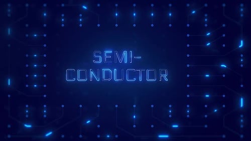 SEMICONDUCTOR Word Text with neon circuit board design or computer semiconductor design