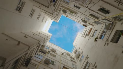 Typical Patio or Backyard of Residential Building of Spain