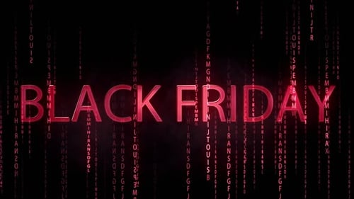 Glowing Red Black Friday Title with Digital Code Rain