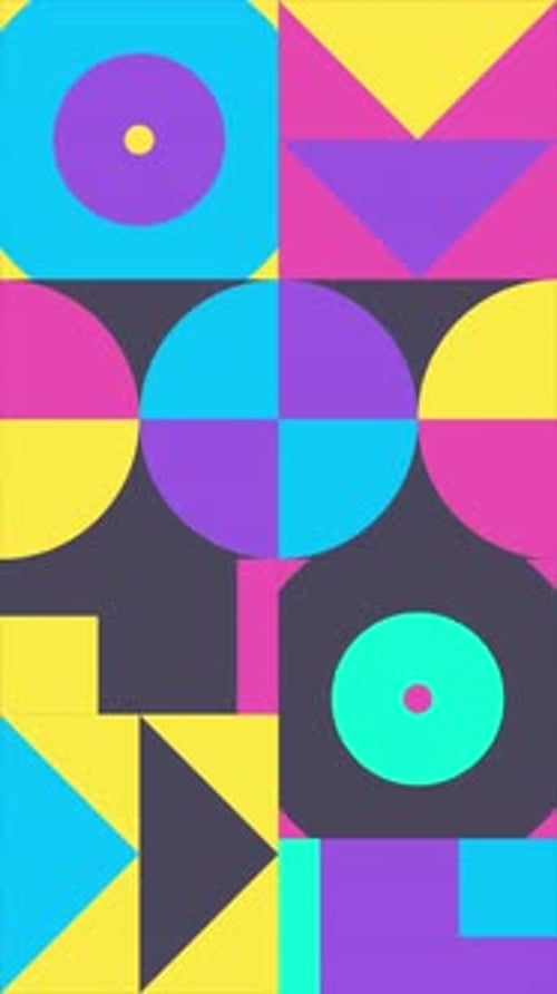 Vertical Animated Geometric Loop Pattern Resolution Geometric Motion Design in Bright Pink Yellow