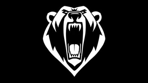 Roaring bear head logo animation on black background