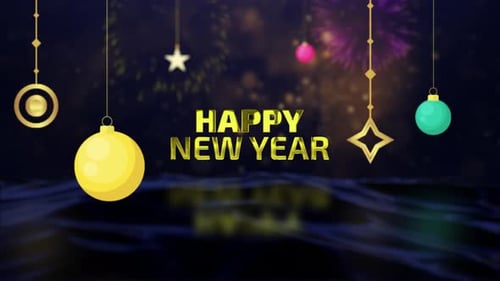 Happy New Year Golden Ornaments Text Reveal Animation
